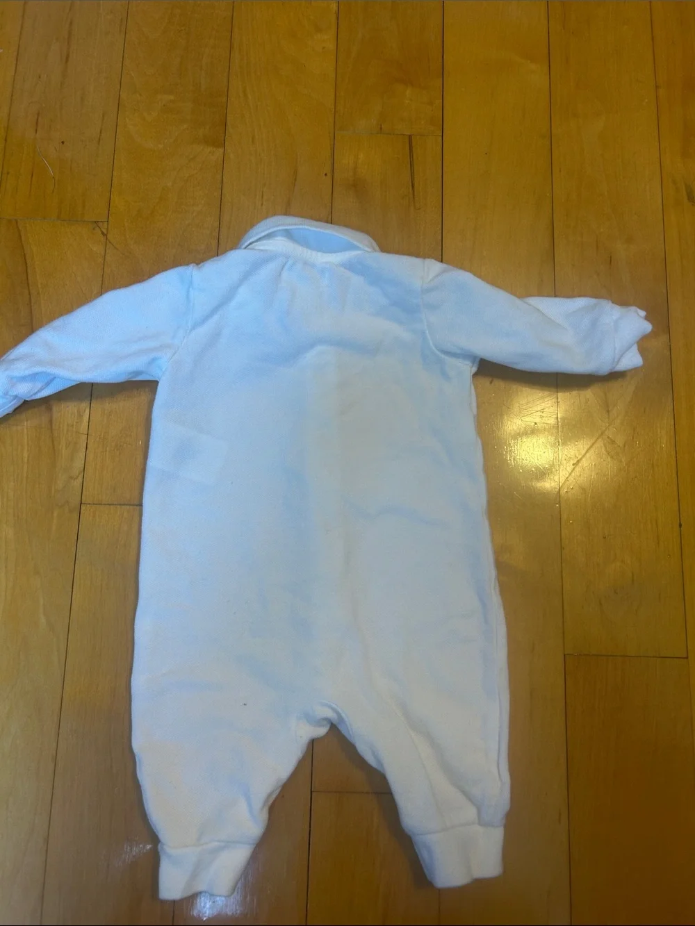 Ralph Lauren White Long-Sleeve Polo Baby One-Piece with Collar 3mo